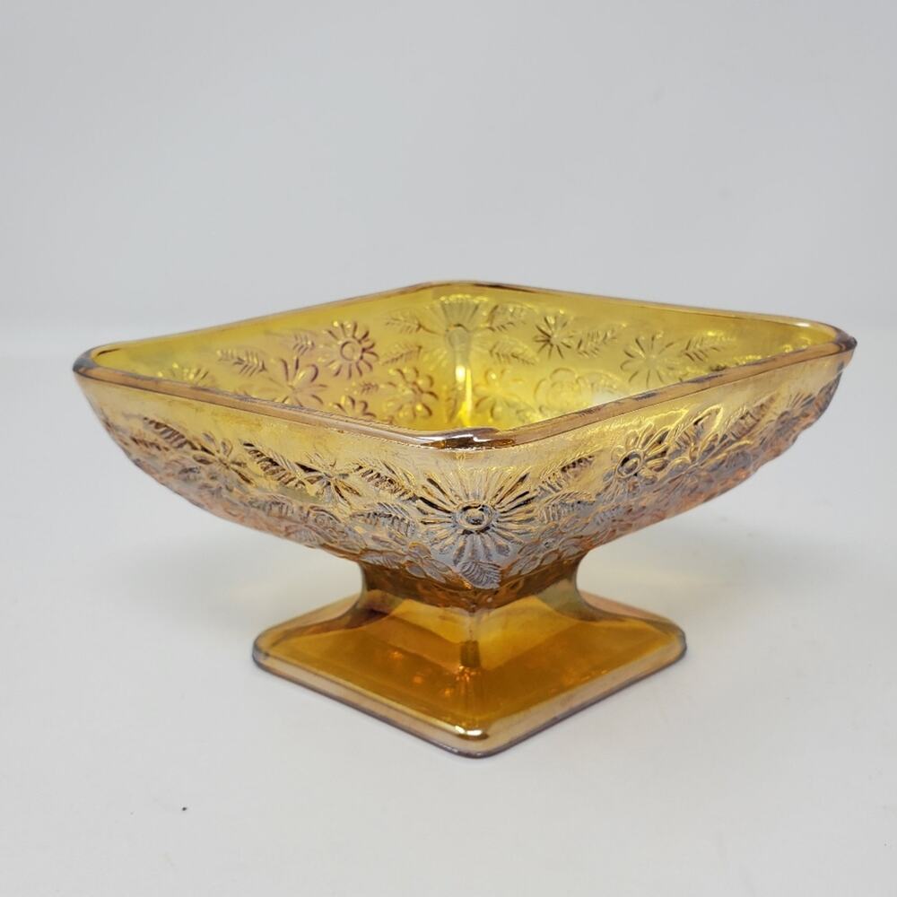 Vintage Indiana Carnival glass orange/yellow candy dish Sparkling Marigold